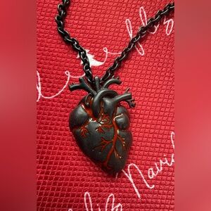 Black and Red Anatomical Heart Necklace